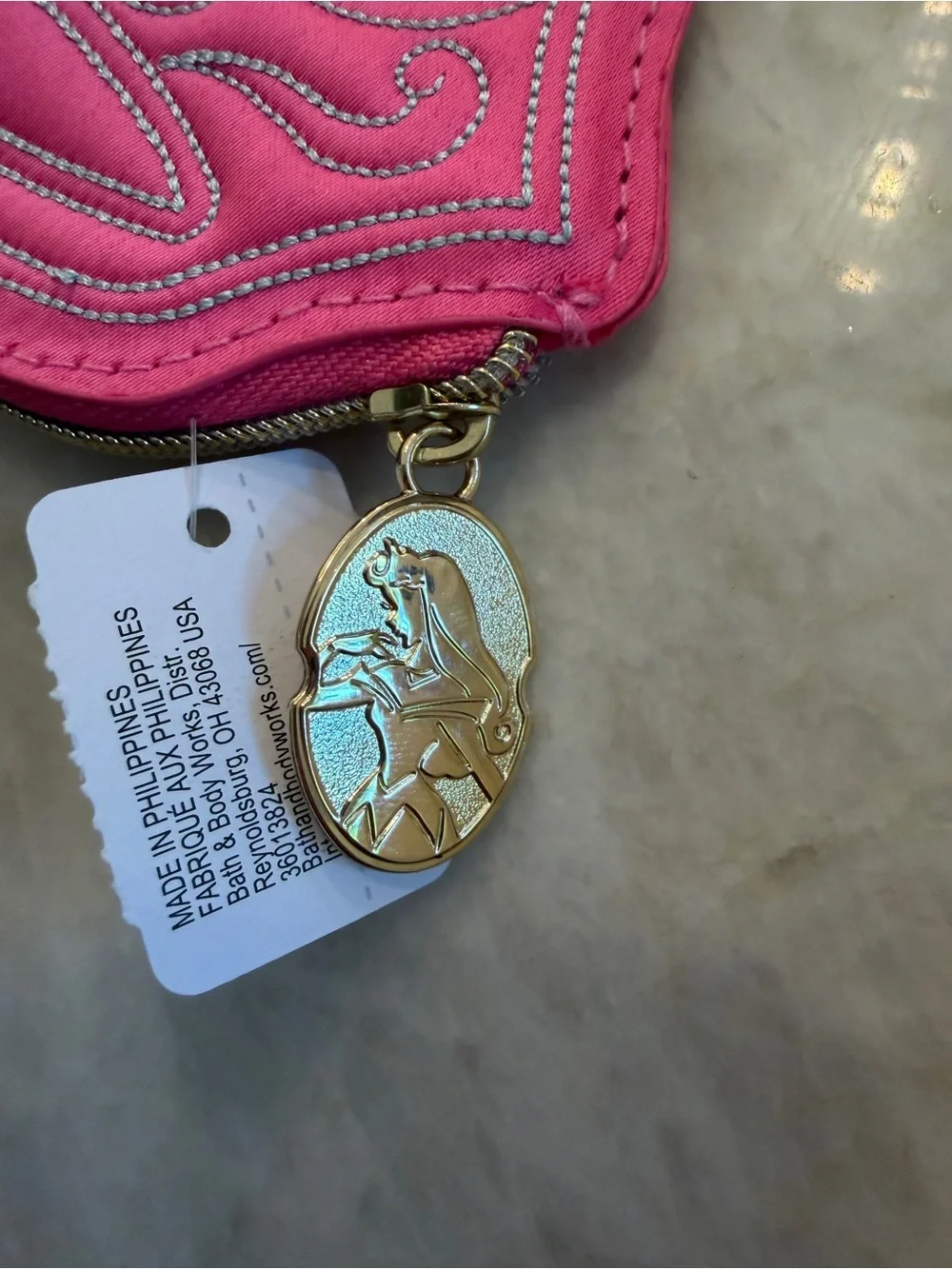 New Bath & Body Works Disney Princess AURORA Coin Purse Pink Crown Zipper Clip